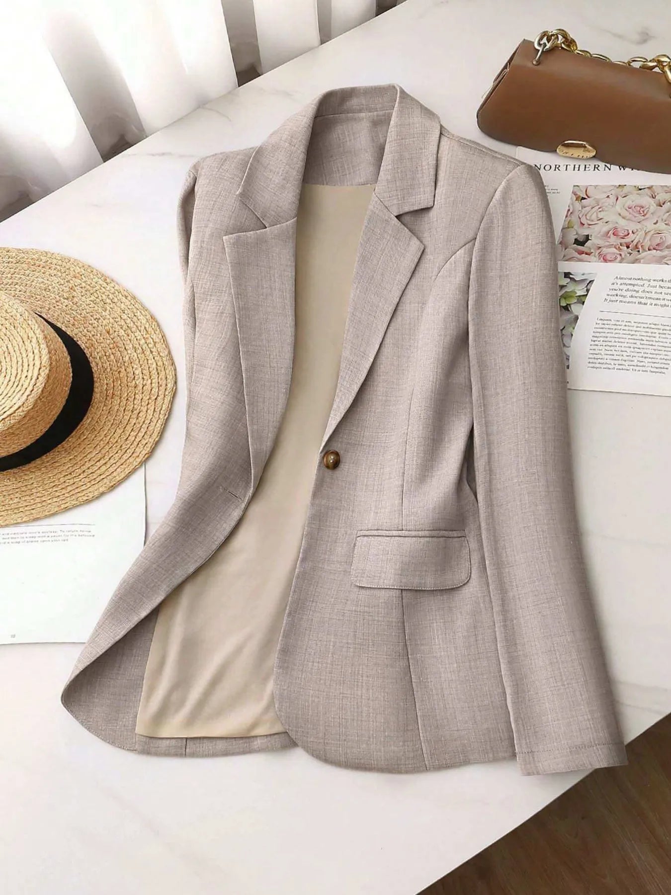 One Button Lapel Collar Blazer - Fashorio