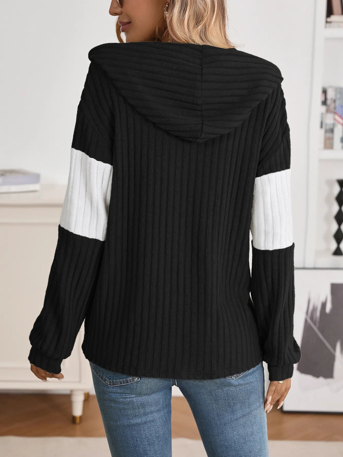 Drawstring Color Block Zip Up Outerwear - Fashorio