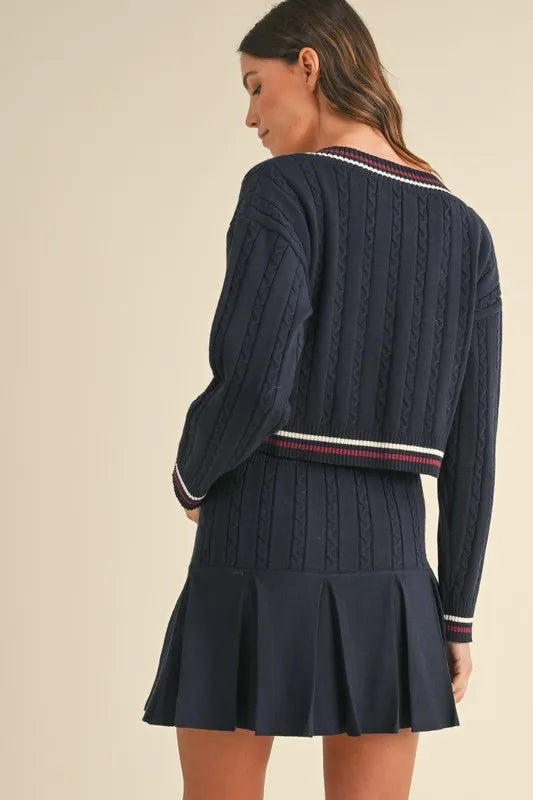 MABLE Cable-Knit Top and Pleated Skirt Sweater Set - Fashorio