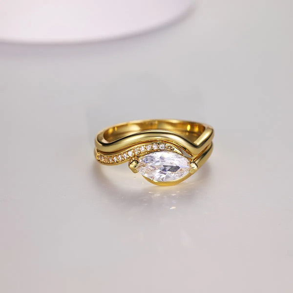 1 Carat Moissanite 925 Sterling Silver 2pcs Ring Set Gold - Fashorio