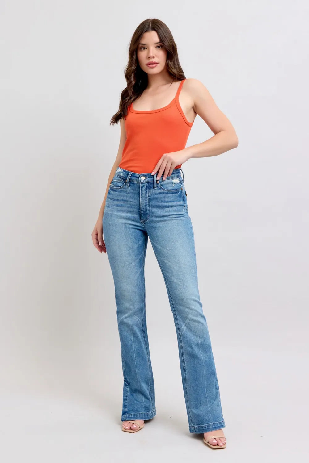 Judy Blue HW Tummy Control Vintage Wash Side Slit Slim Boot Jeans - Fashorio