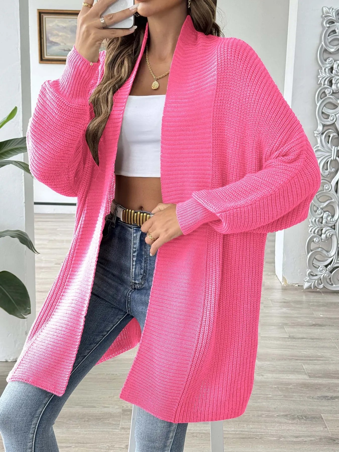Oversized Knit Open Front Cardigan - Fashorio
