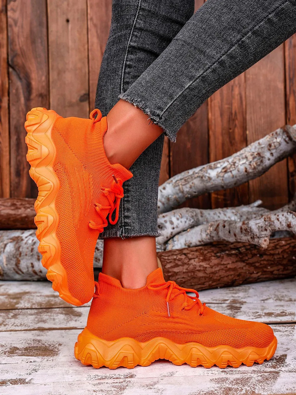 Mesh Lace-Up Round Toe Athletic - Fashorio