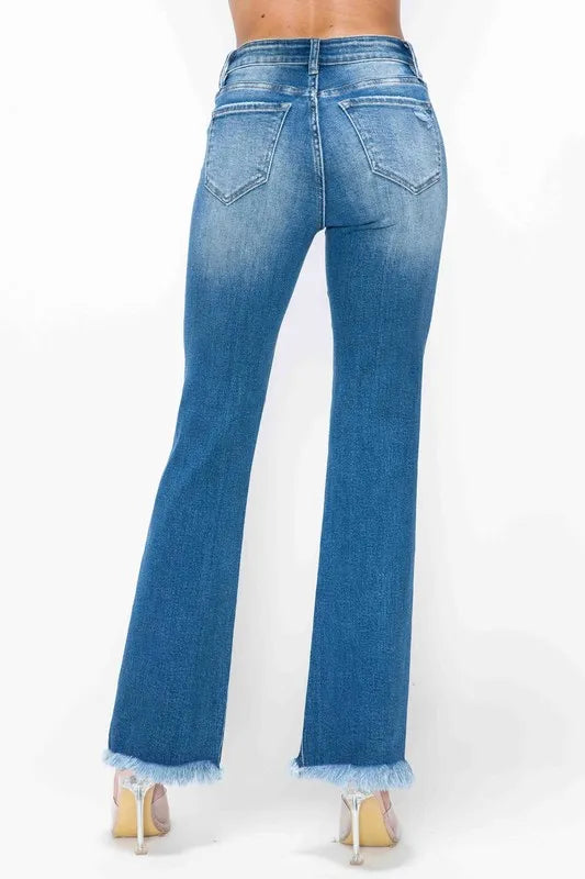 bytos Full Size Raw Hem Distressed High Rise Bootcut Jeans - Fashorio