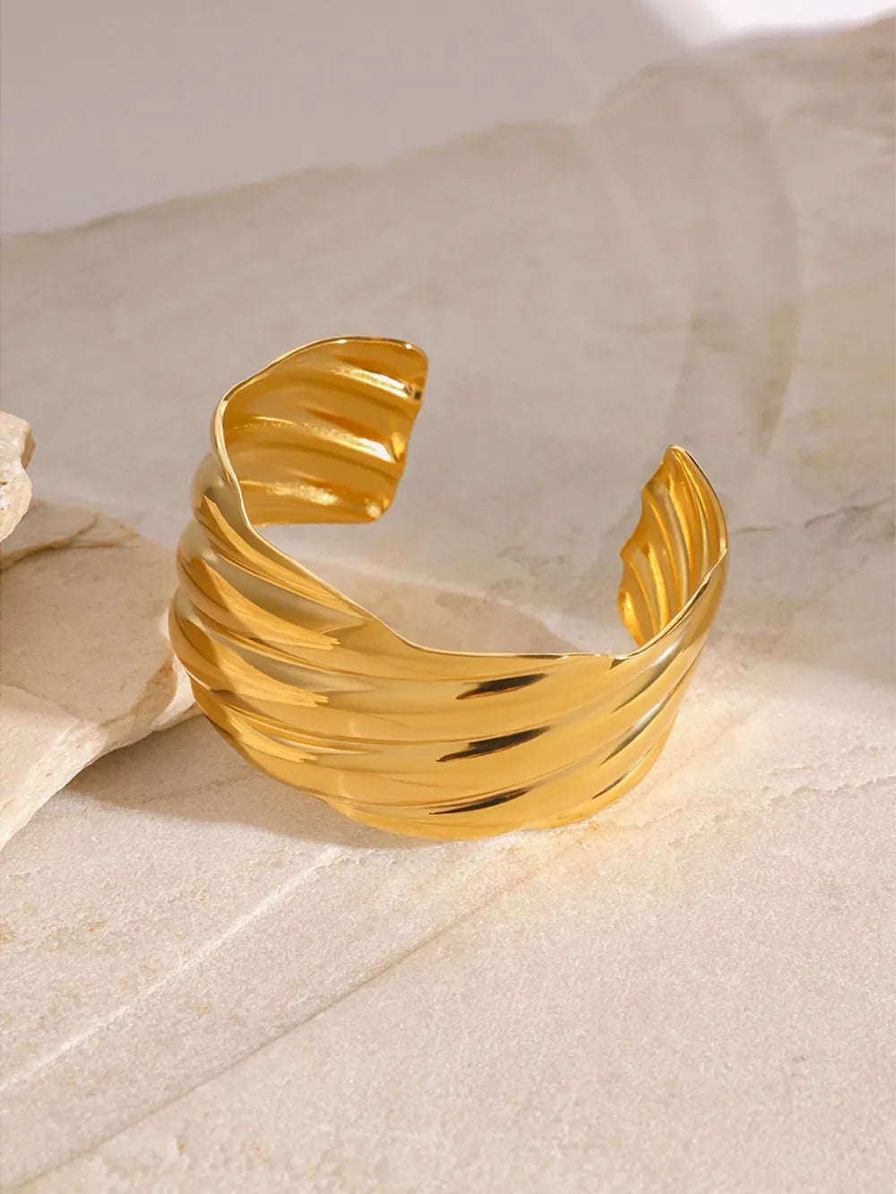 18K Gold-Plated Stainless Steel Open Ring - Fashorio