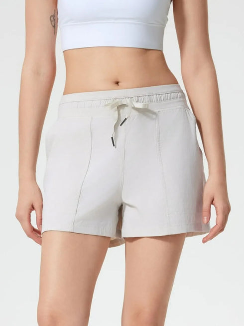 Millennia Drawstring Active Shorts with Pockets White - Fashorio