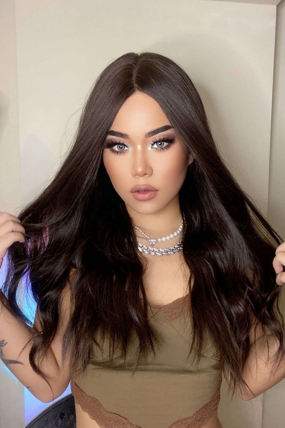 13*2" Lace Front Wigs Synthetic Long Wave 26" Heat Safe 150% Density in Brown - Fashorio