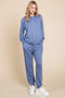 Super Lady Round Neck Raglan Sleeve Top and Pants Lounge Set Powder Blue - Fashorio