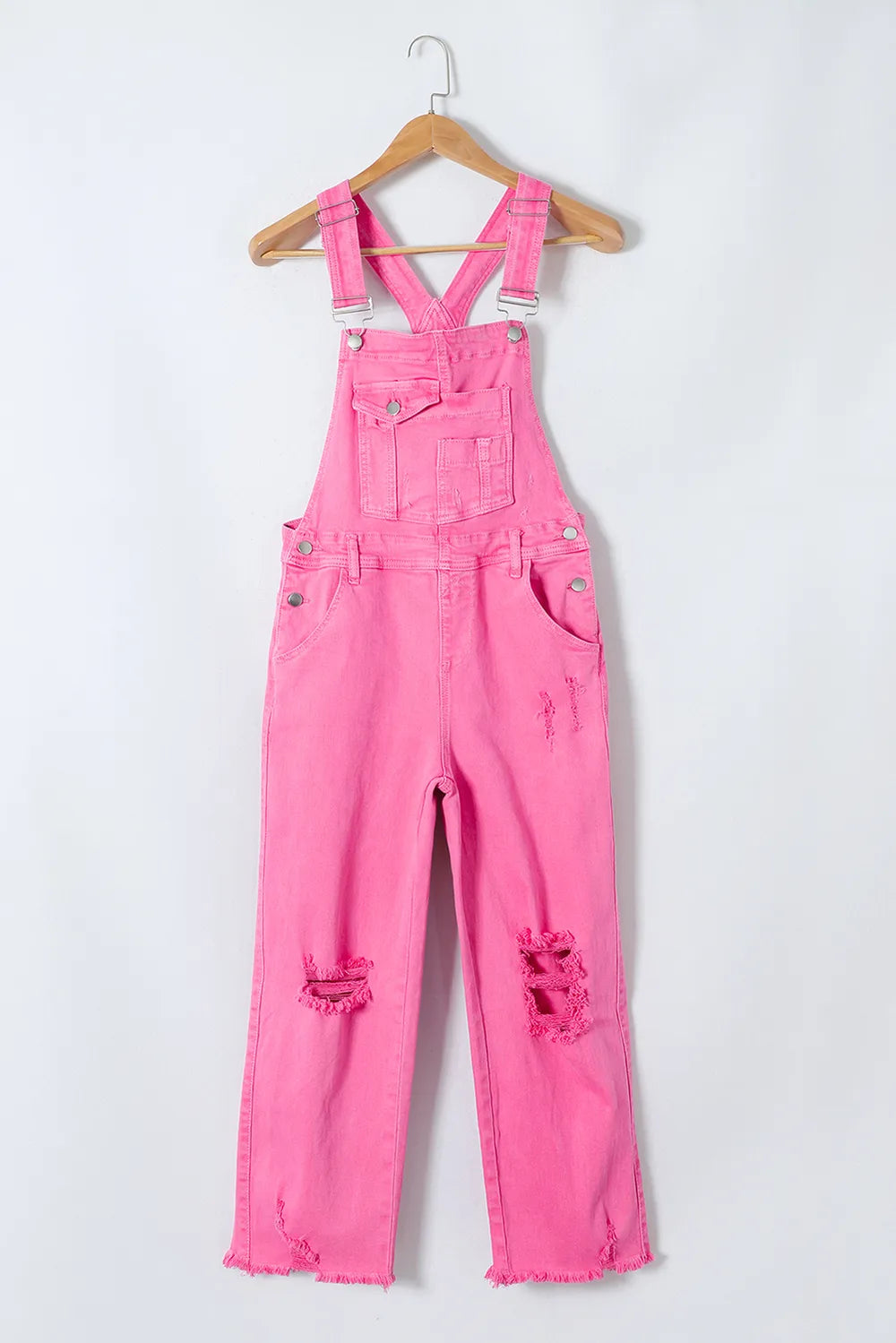 Distressed Pocketed Wide Strap Denim Overalls - Fashorio