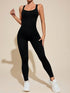 Cutout Wide Strap Active Jumpsuit Black - Fashorio