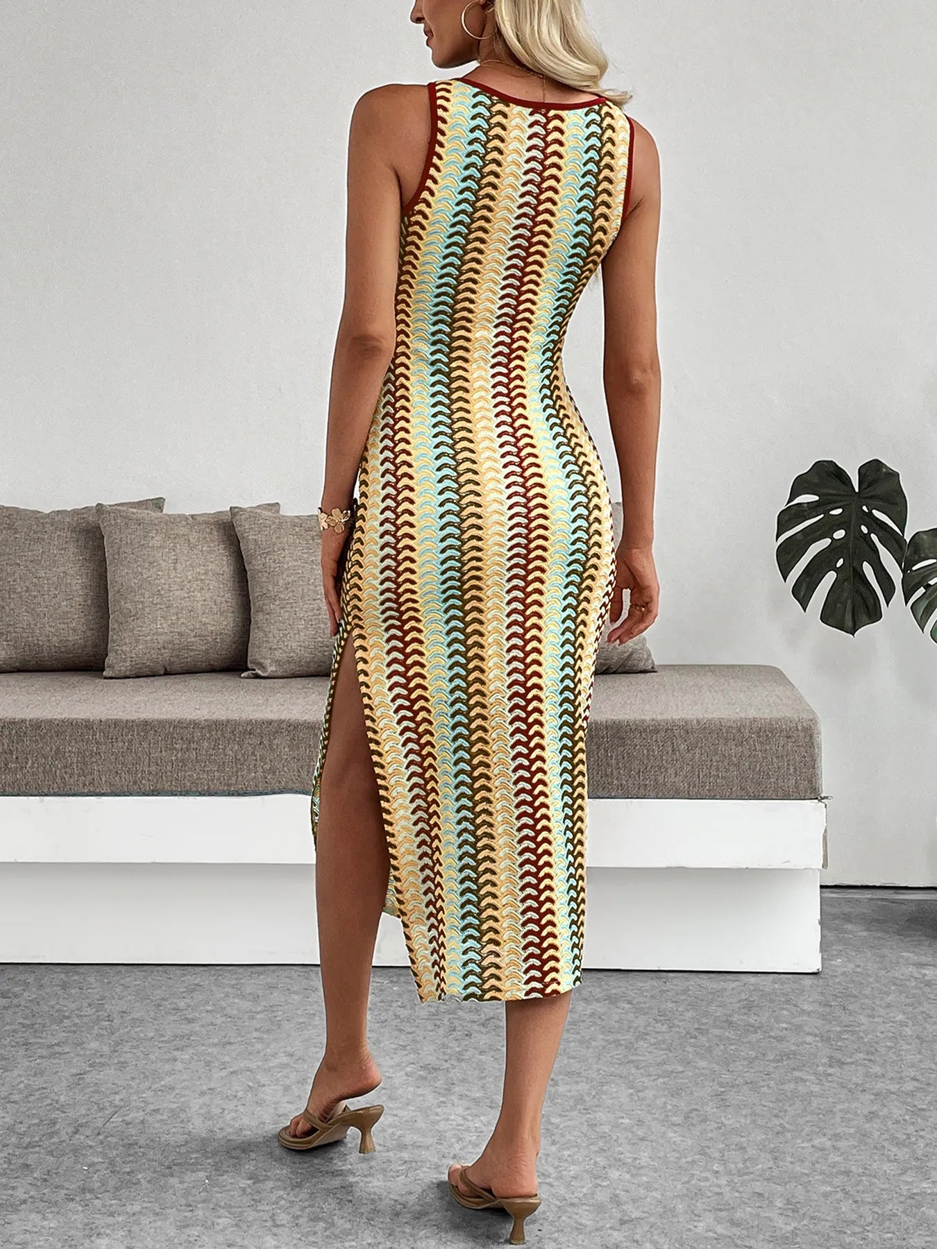 Sleeveless Chevron Pattern Sweater Dress - Fashorio