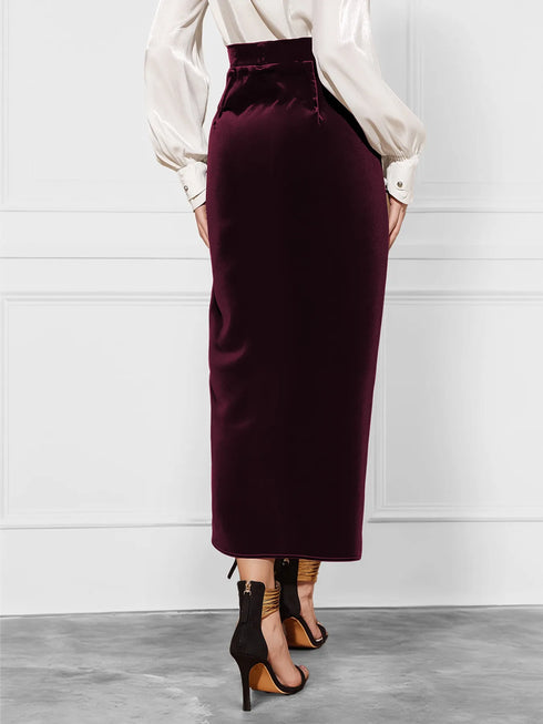 Side Tied Velvet Skirt - Fashorio