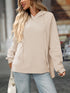 Textured Drawstring Long Sleeve Hoodie Beige - Fashorio