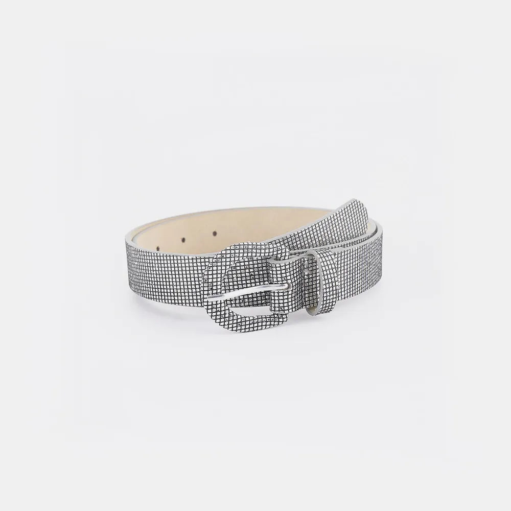 Sequin PU Leather Belt Light Gray - Fashorio