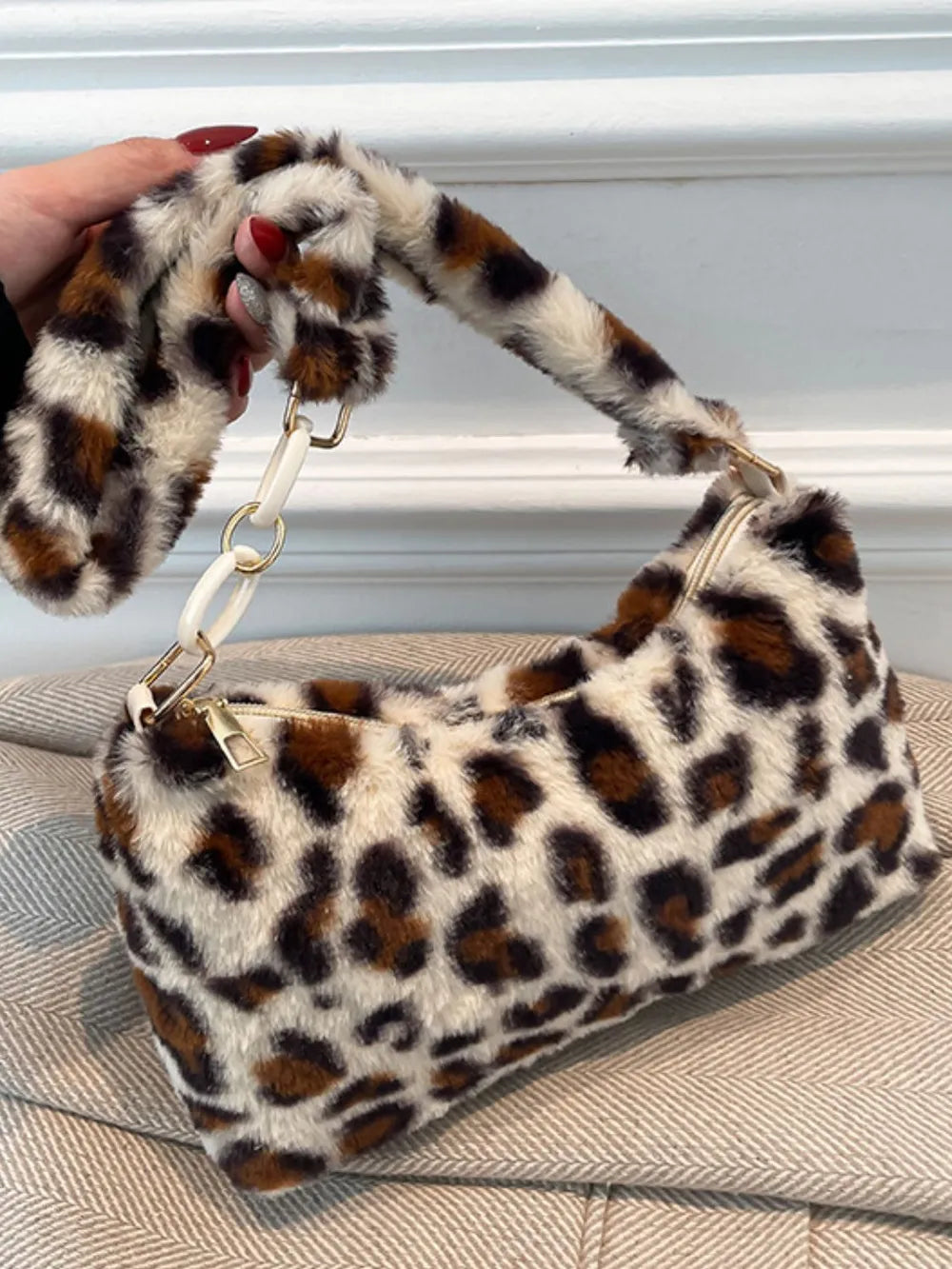 Leopard Fluff Shoulder Bag - Fashorio
