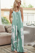 Shiny Tie-Dye Spaghetti Strap Jumpsuit with Pockets Light Green - Fashorio