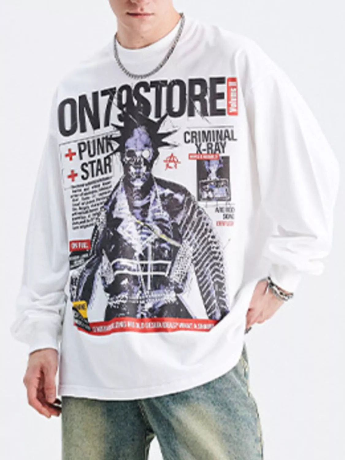 Men's Graphic Round Neck Long Sleeve T-Shirt - Fashorio