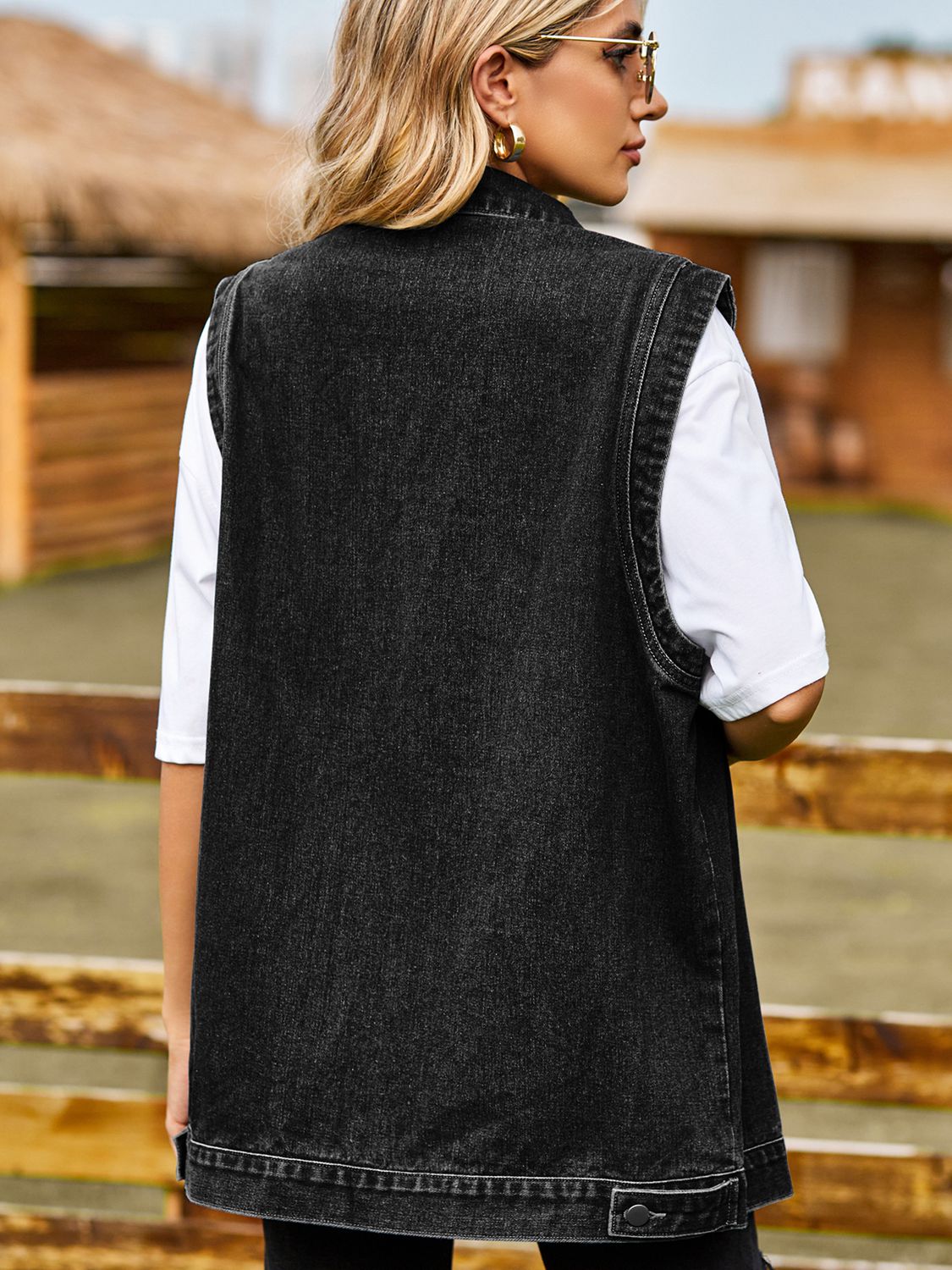 Button Down Denim Vest - Fashorio