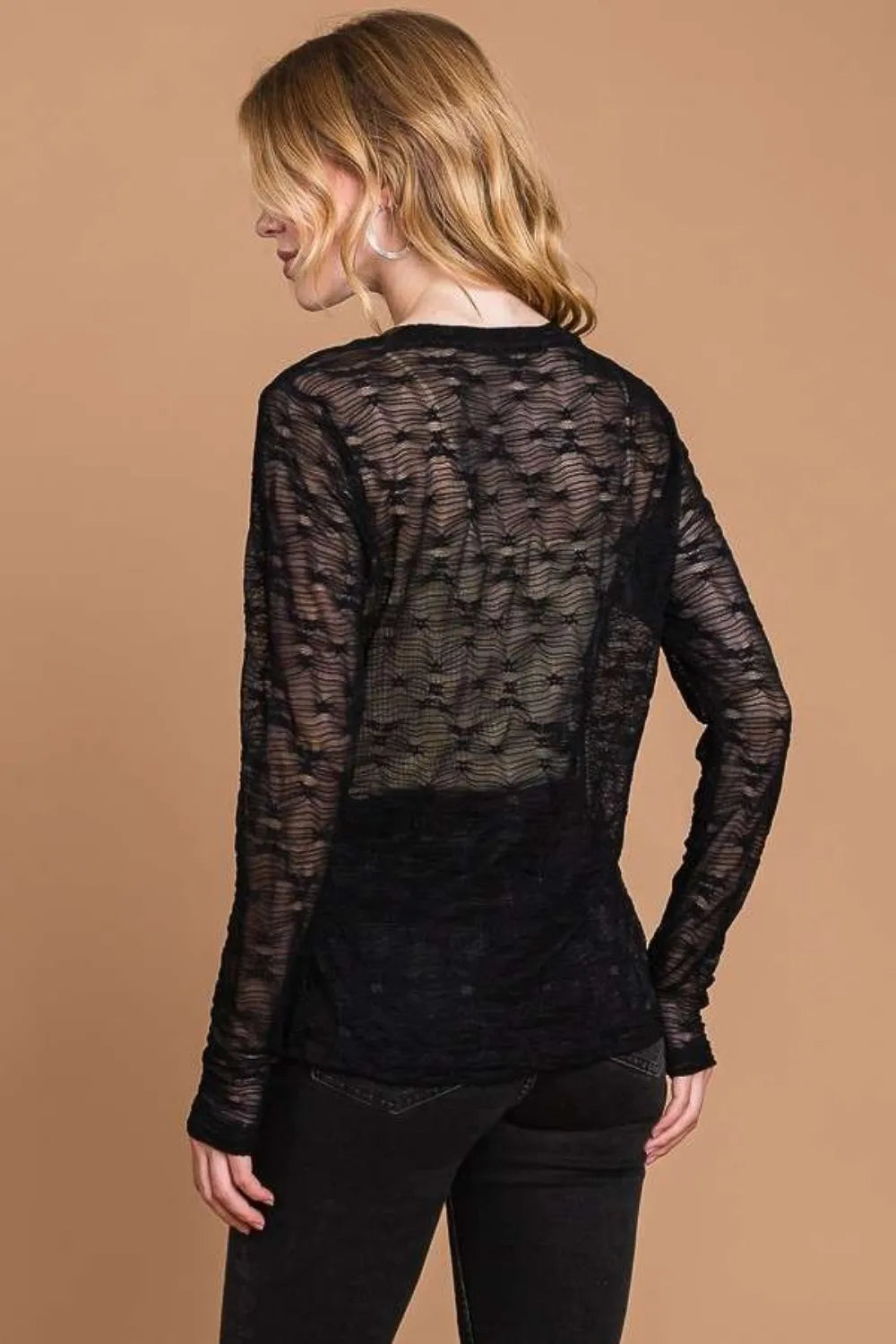 Culture Code Full Size Round Neck Mesh Perspective Top - Fashorio