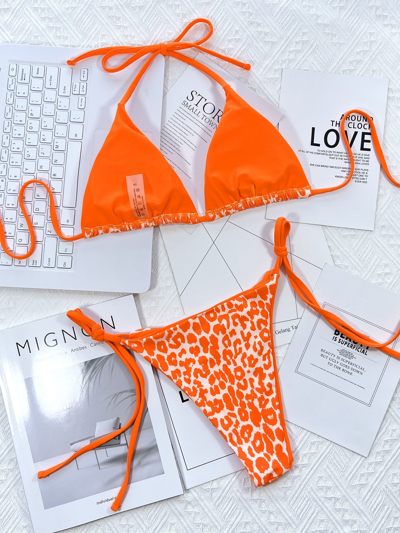 Leopard Print Halter Neck Bikini Set - Removable Padding - Fashorio