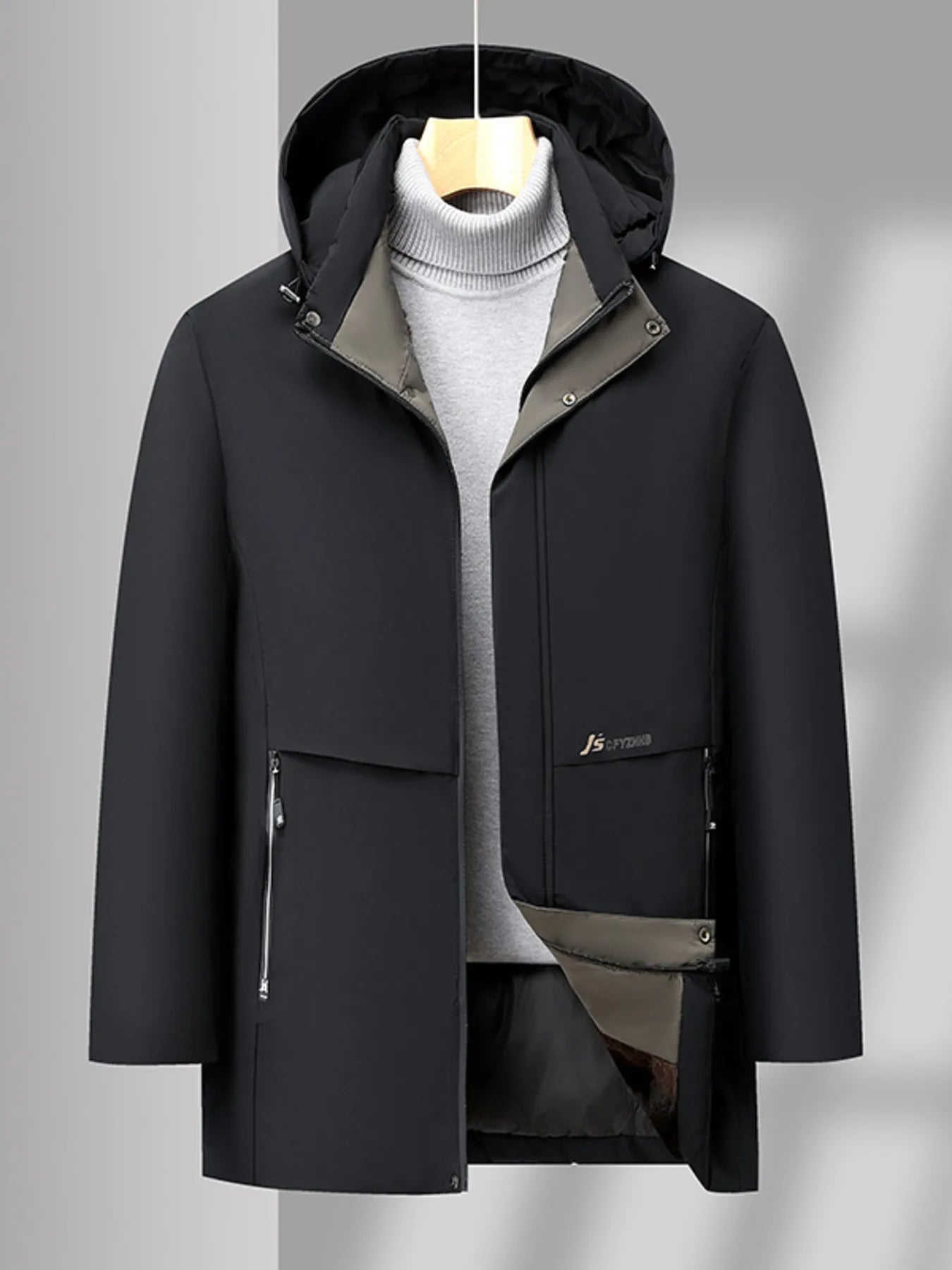 Men's Plus Size Thermal Lining Hooded Winter Coat Black - Fashorio