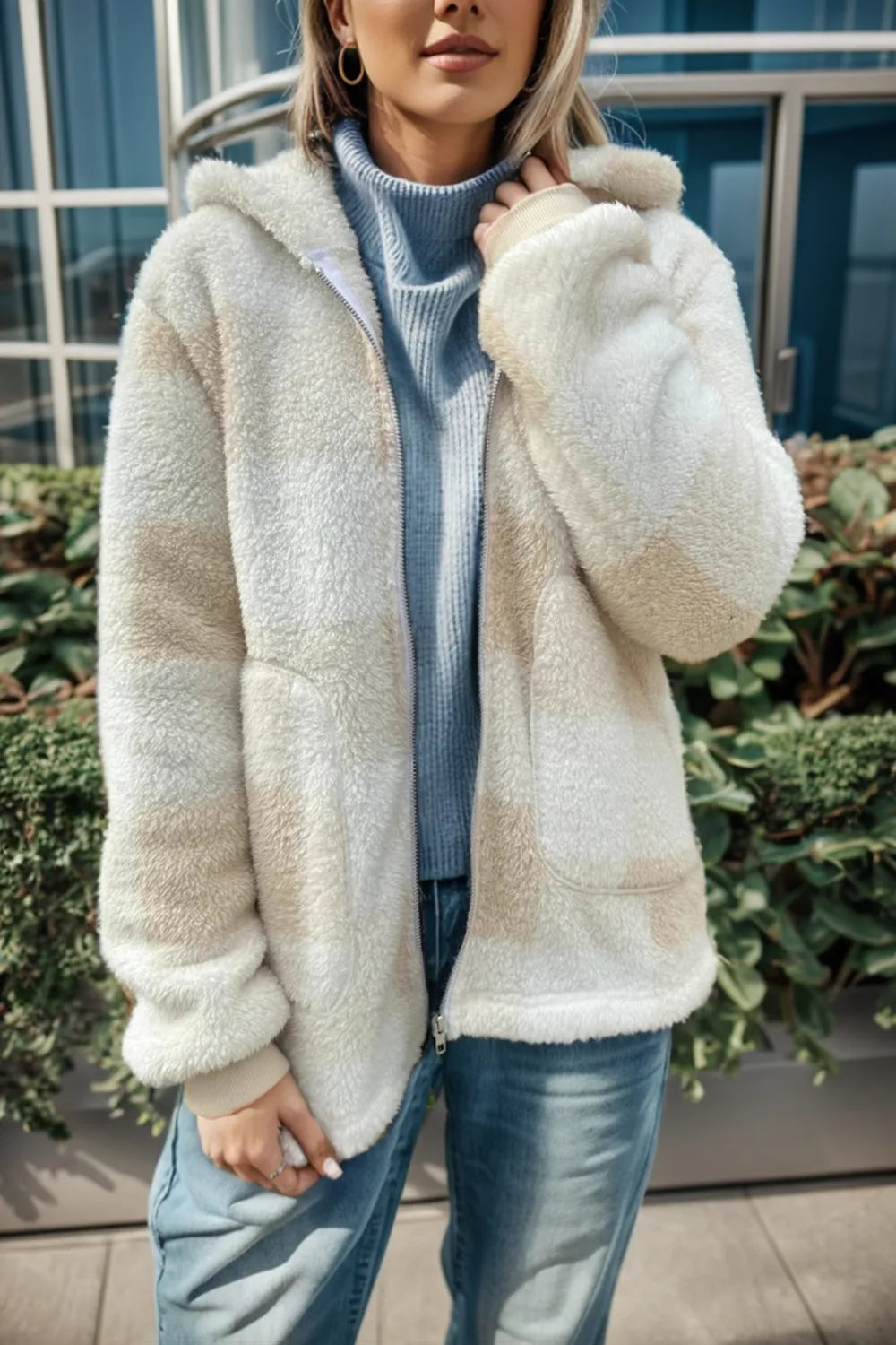 Double Take Full Size Plaid Long Sleeve Hooded Coat - Fashorio