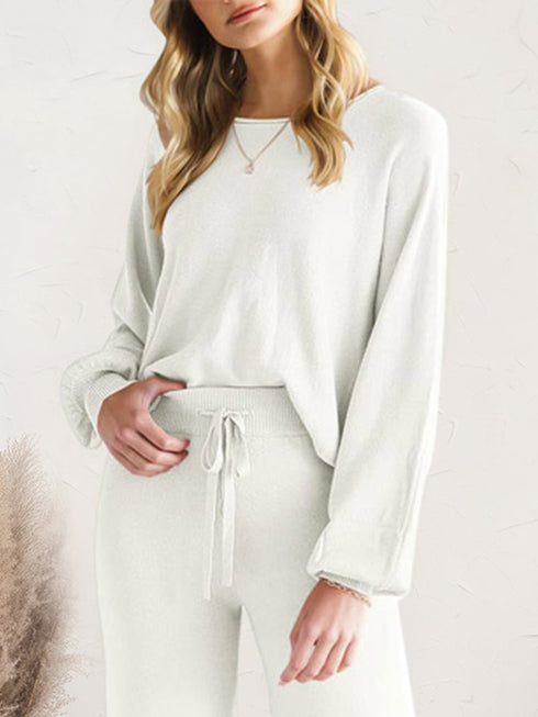 Long Sleeve Lounge Top and Drawstring Pants Set - Fashorio