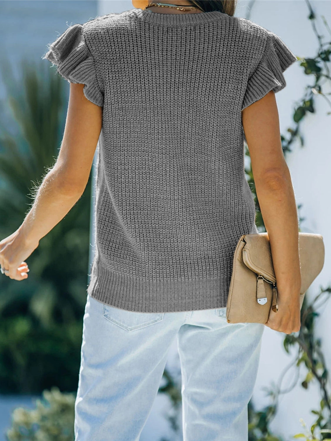 Round Neck Cap Sleeve Sweater - Fashorio