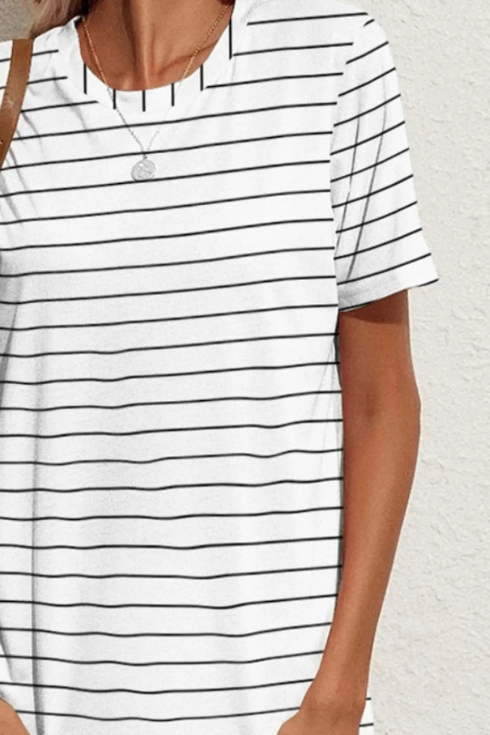 Striped Round Neck Pocket Dress – Casual Short Sleeve Look - Fashorio