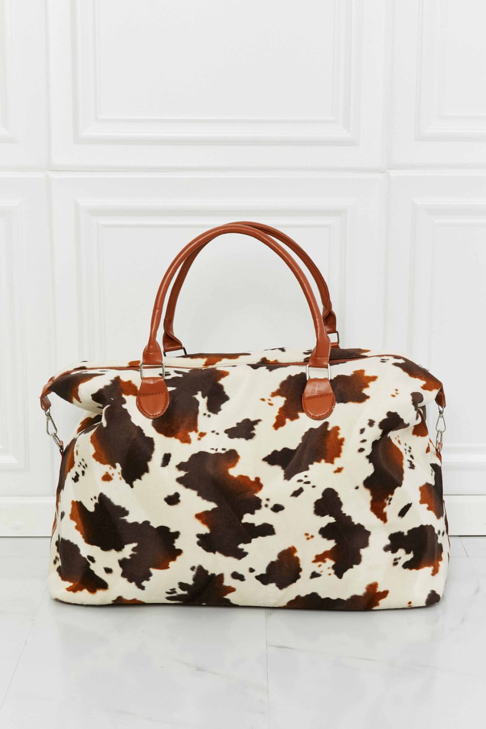 Animal Print Plush Weekender Bag Brown One Size - Fashorio