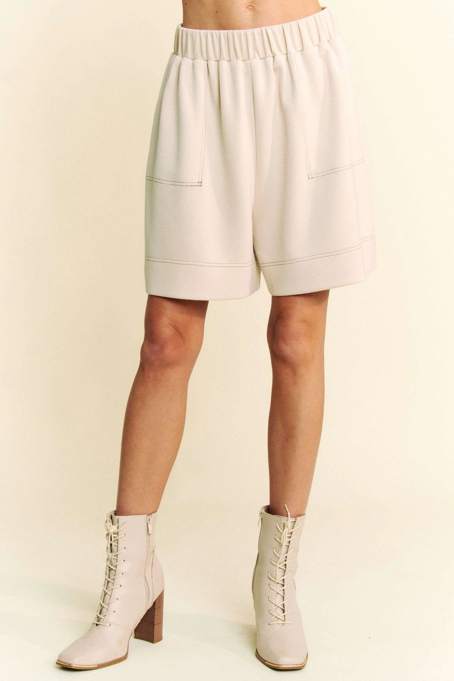 Davi & Dani Contrast Seam Top and Short Set - Fashorio