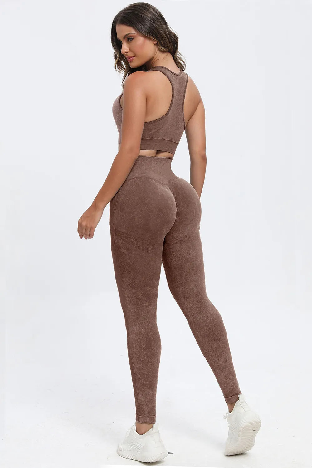 3 Piece Washed Square Neck Wide Strap Active Set - Fashorio