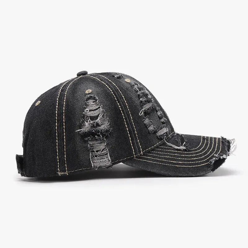 Distressed Adjustable Cotton Baseball Cap - Fashorio