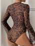 Perfee Leopard V-Neck Lace Bodysuit - Fashorio