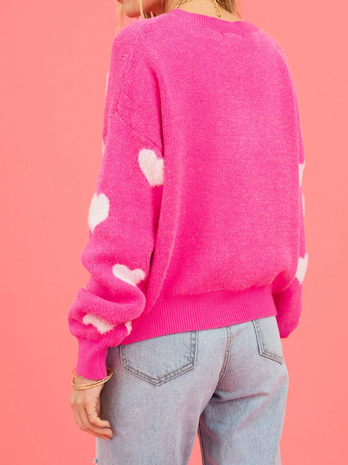 Angel Wings Heart Round Neck Drop Shoulder Sweater - Fashorio