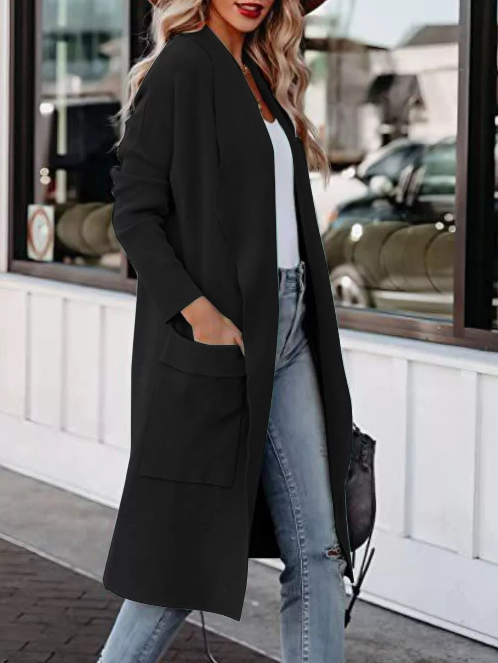 Open Front Dropped Shoulder Outerwear - Fashorio