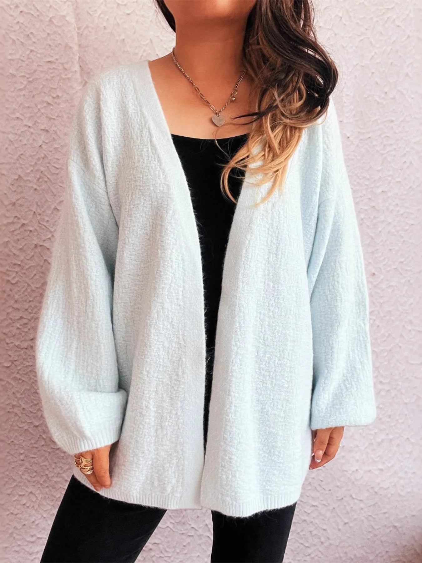 Open Front Long Sleeve Cardigan - Fashorio