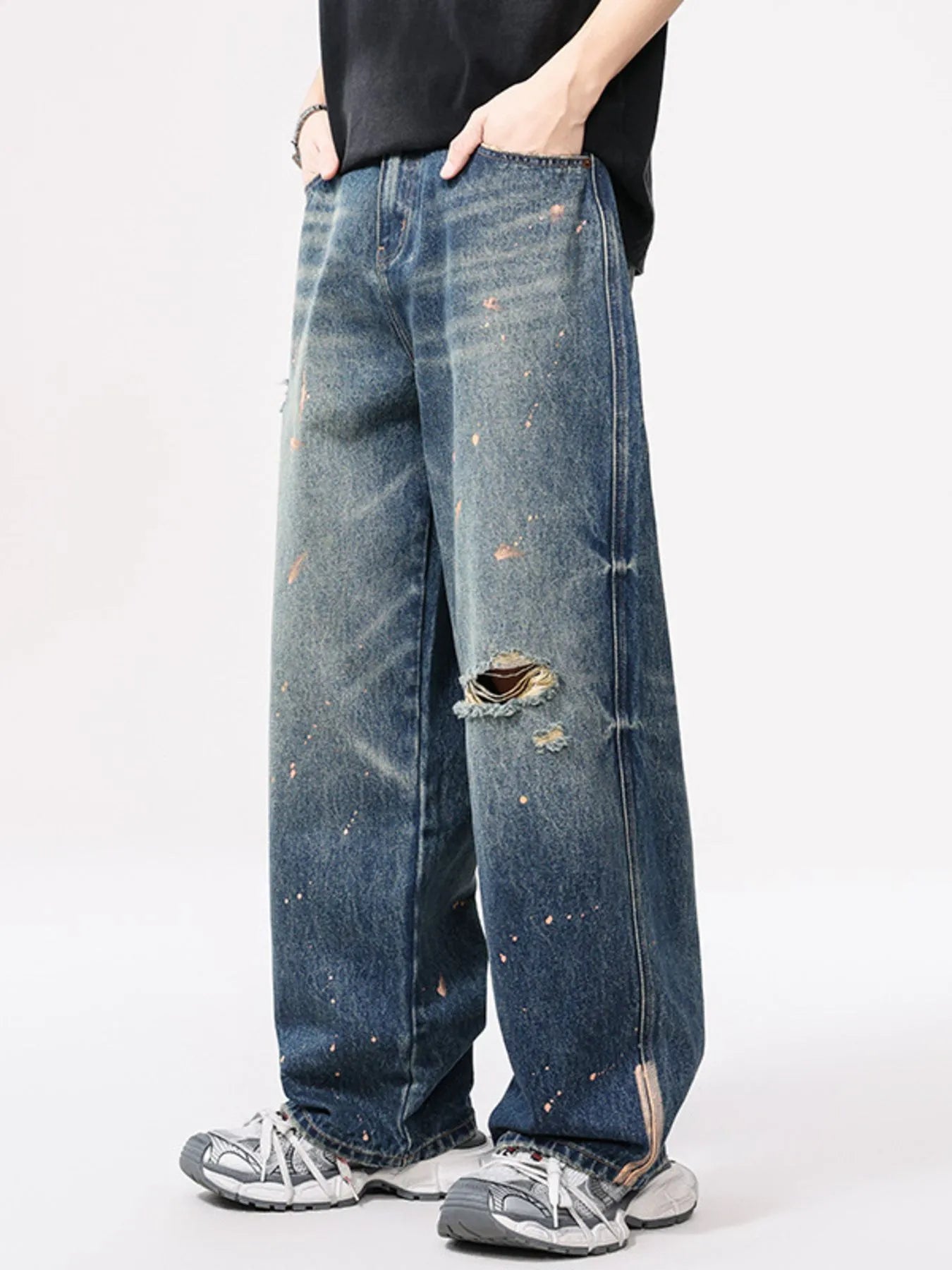 Men's Full Size Distressed Wide Leg Vintage Jeans Plus Size - Fashorio