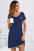 Contrast Trim Pocketed Round Neck Lounge Dress Dark Blue - Fashorio