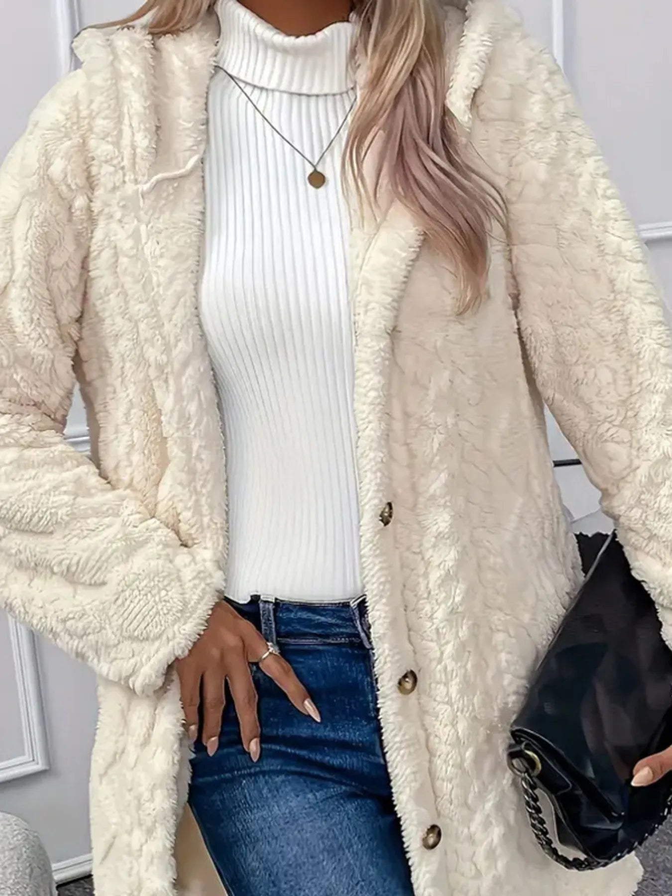 Faux Fur Teddy Coat with Button Front - Fashorio