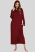 Zip Front Hooded Night Dress with Pockets Wine - Fashorio