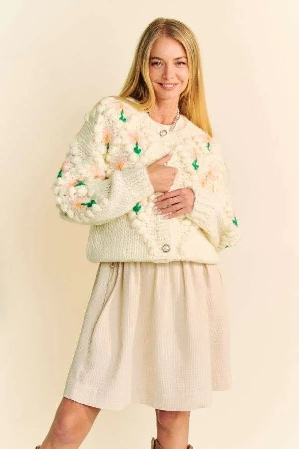Davi & Dani Floral Pattern Button Down Cardigan - Fashorio