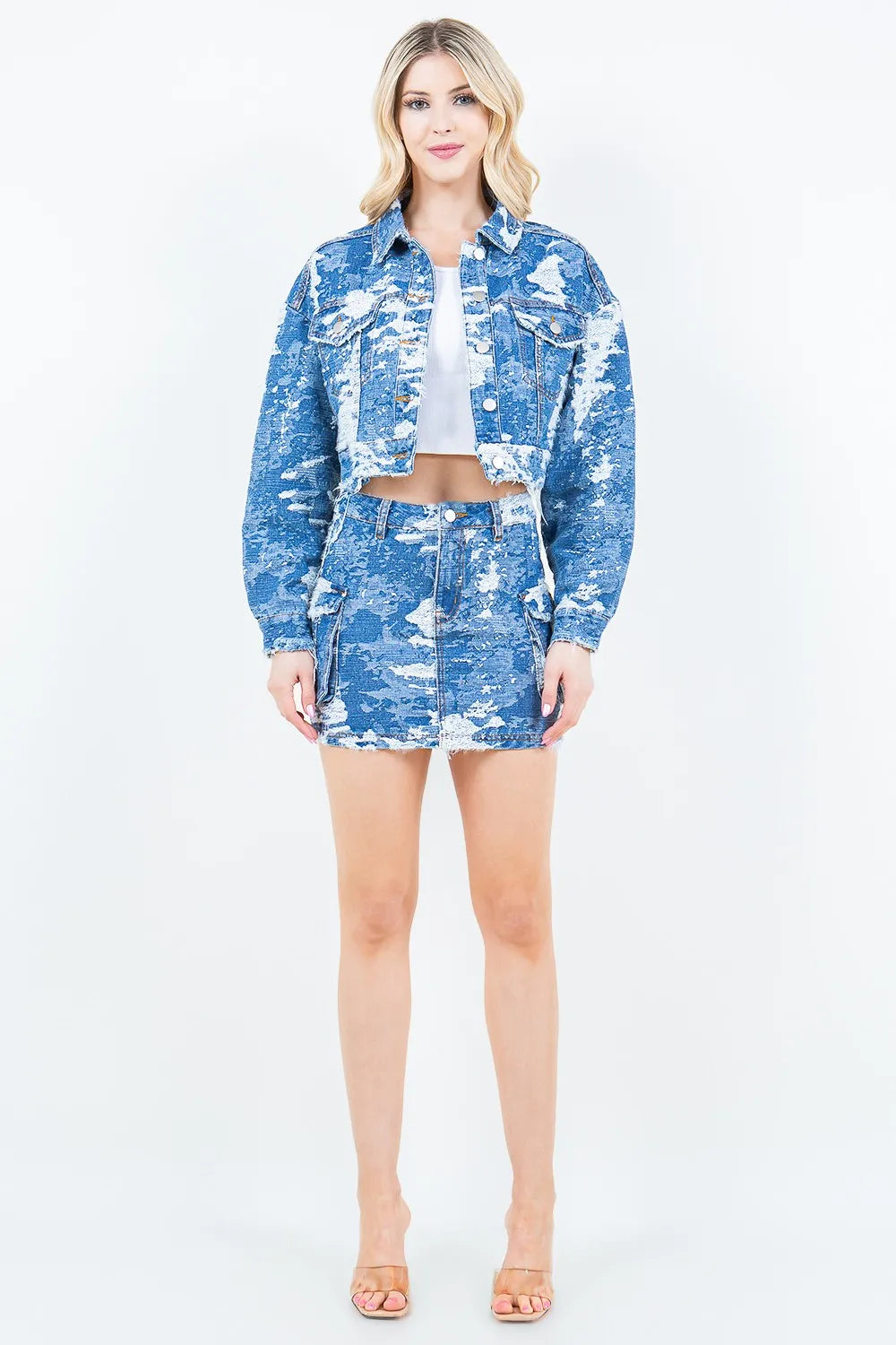 American Bazi Jacquard Trim Cargo Mini Denim Skirt - Fashorio