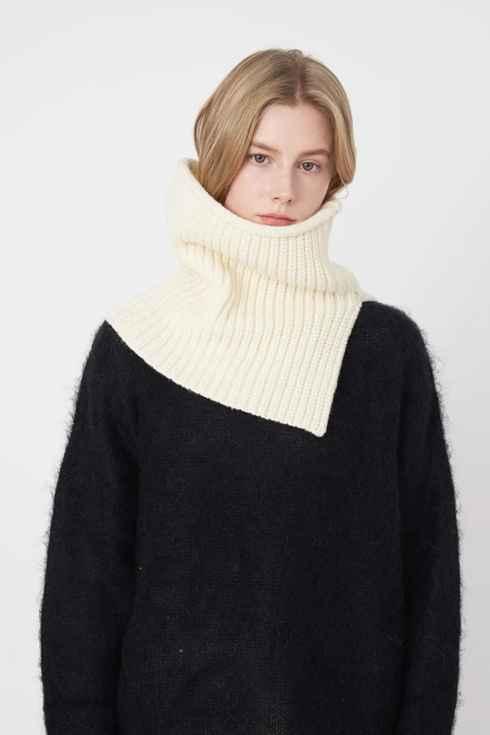 Slit Pullover Knit Scarf Ivory One Size - Fashorio