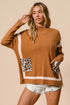BiBi Mock Neck Sweater with Leopard Pocket - Fashorio