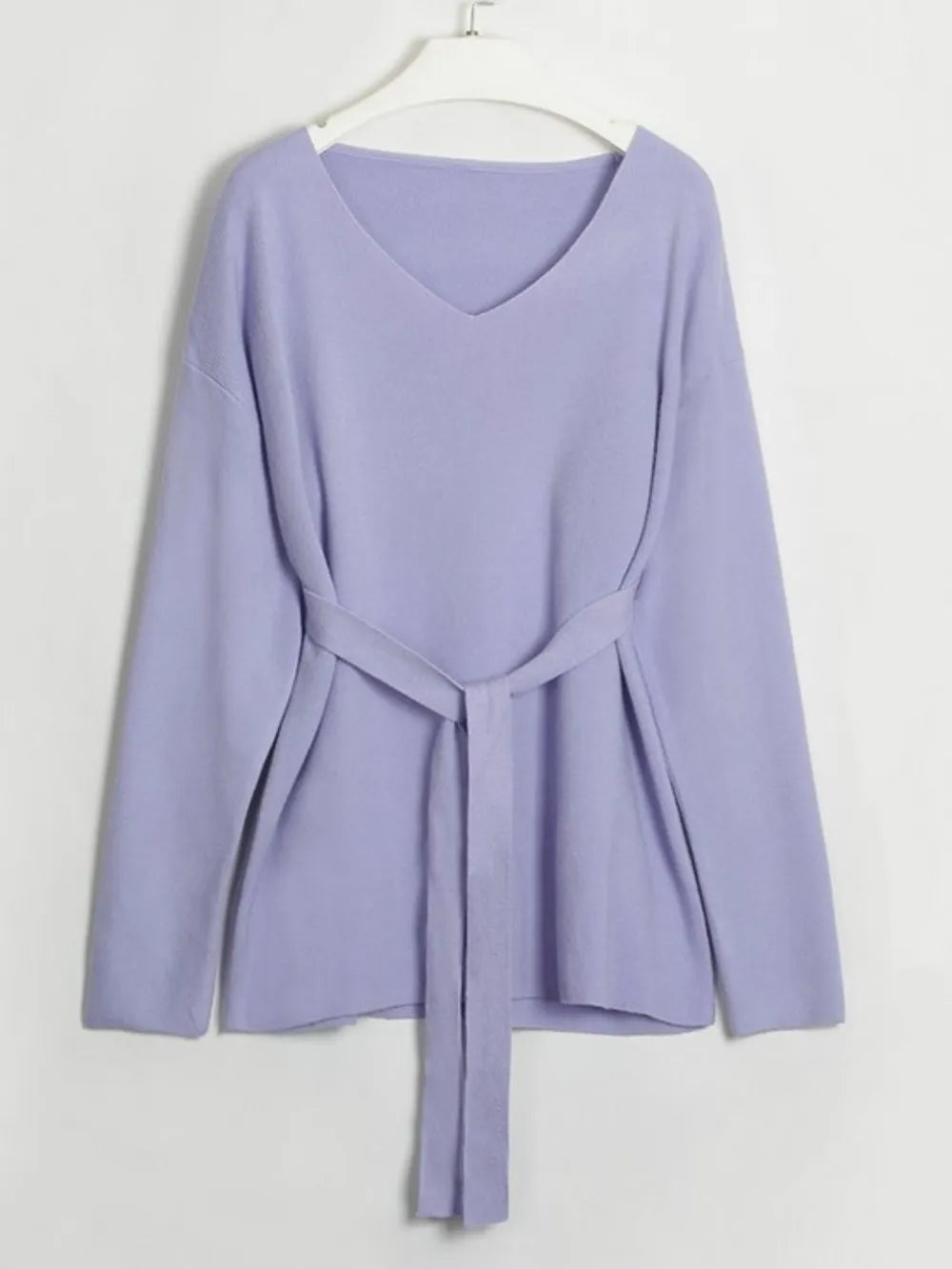 V-Neck Long Sleeve Top and Drawstring Pants Sweater Set - Fashorio