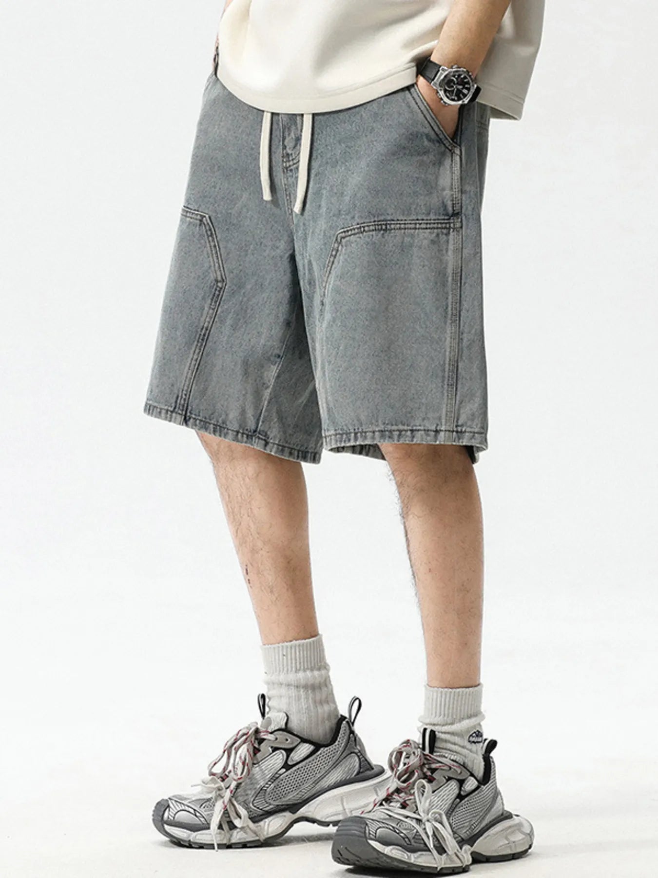 Men's Plus Size Drawstring Loose Fit Denim Shorts - Fashorio