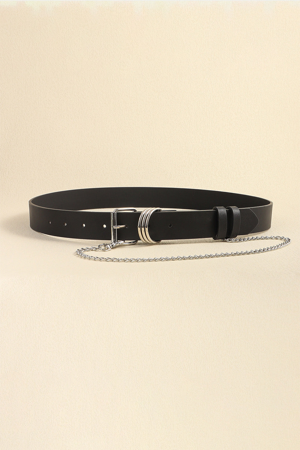 PU Leather Alloy Chain Belt Black One Size - Fashorio