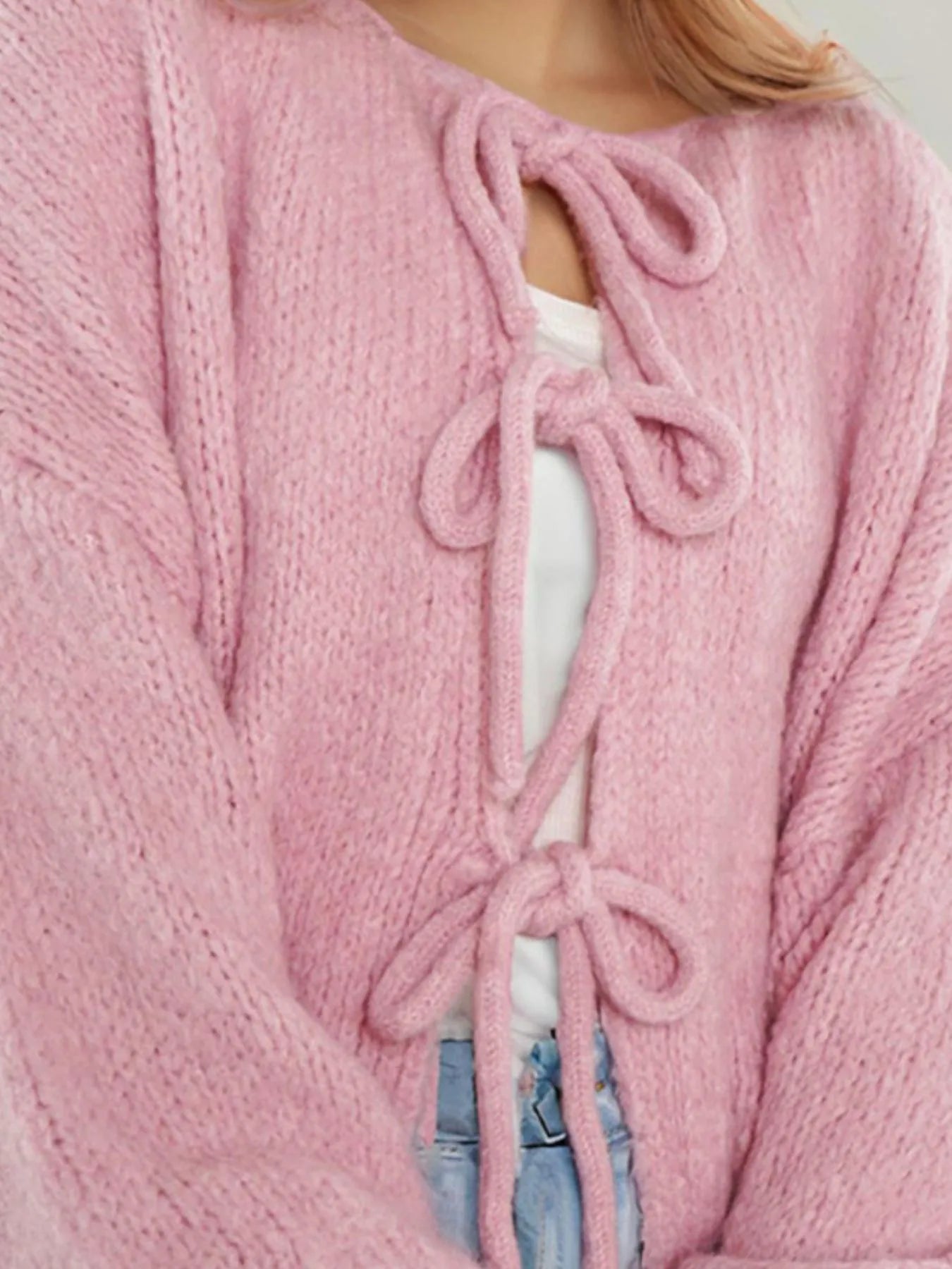 Cozy Bow-Tie Front Knit Cardigan - Fashorio