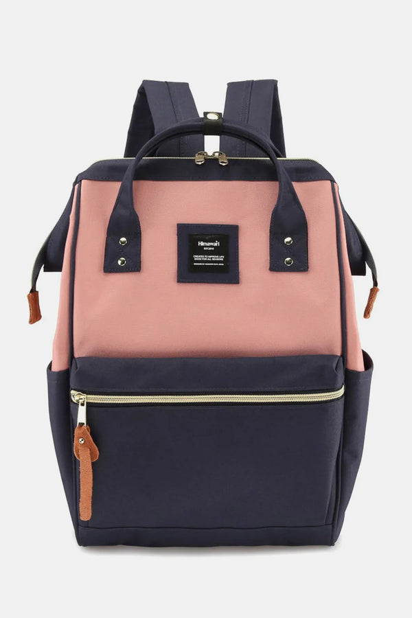 Himawari Waterproof Canvas Backpack Bag with Side Pockets A-Navy Pink One Size - Fashorio
